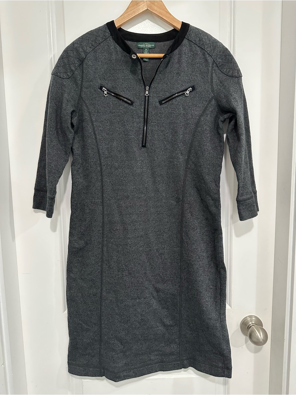 Lauren Ralph Lauren Jeans Co Grey 100% Cotton Midi Dress with Zip Details Size M